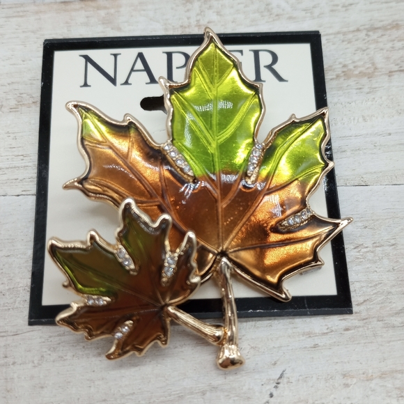 Napier Fall Leaf  Pin with Crystal Accents - Picture 1 of 2